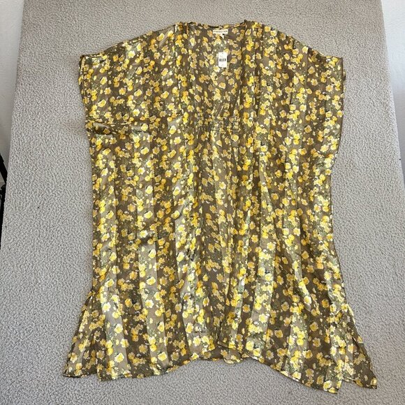 Anthropologie Kimono Cardigan Butter Yellow Boho Beachy Floral - Picture 13 of 16